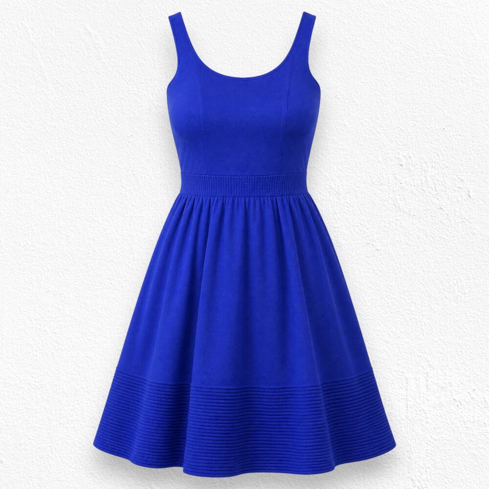 Kate Spade Cobalt Blue 100% Wool Knit Fit Flare Dress Size XS Scoop Neck 2010s